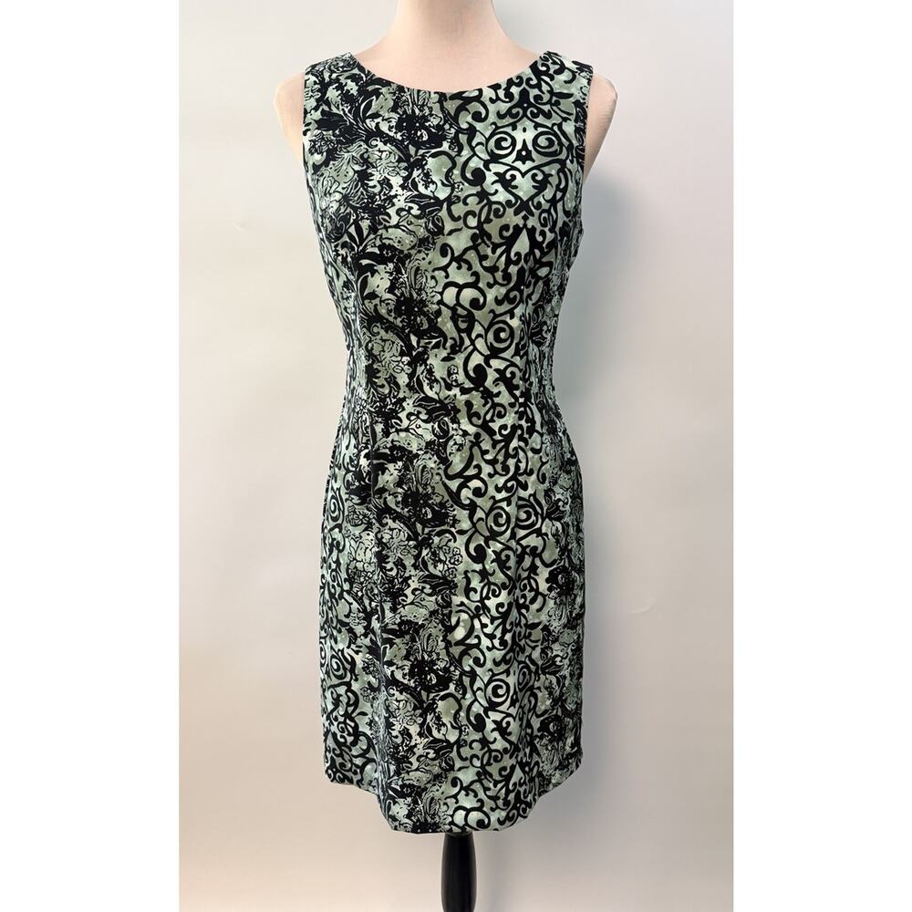 Retro Sage Green‎ Career Dress High Neck Sz 6 Stretch Slimming Business Classic